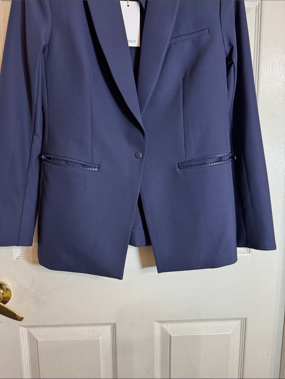 Quince Scuba Single Breasted Convertible Blazer Navy Career Business Casual Sz M - Picture 4 of 9